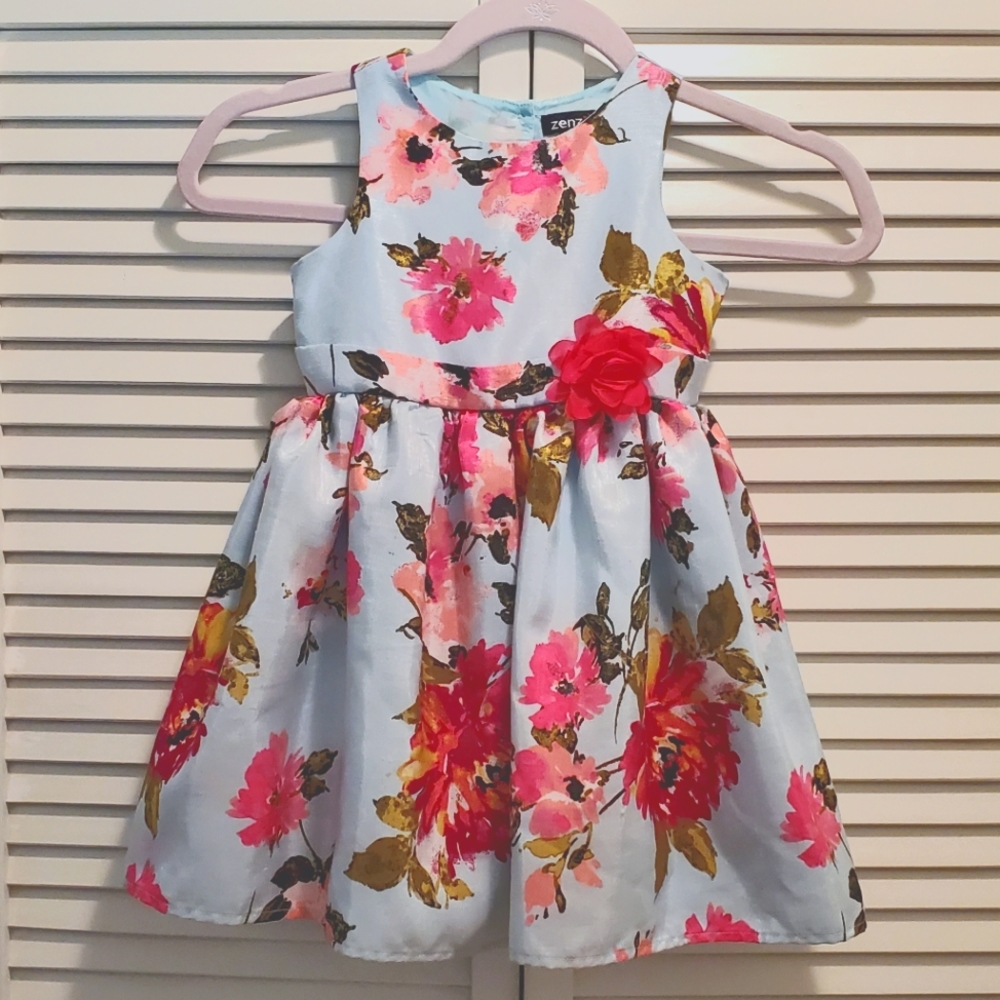 ZENZI Floral Girls Size 3T, Seafoam green, Pinks